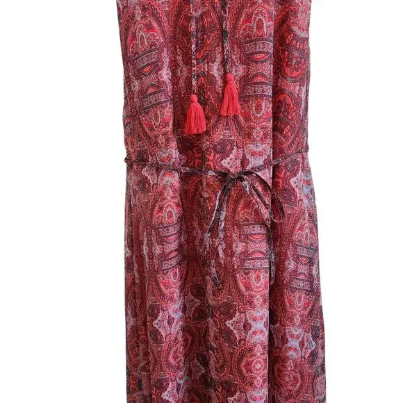 Lucky Brand Paisley Chiffon Overlay Hi Low Tassel Belted Red Size Medium - Picture 5 of 10